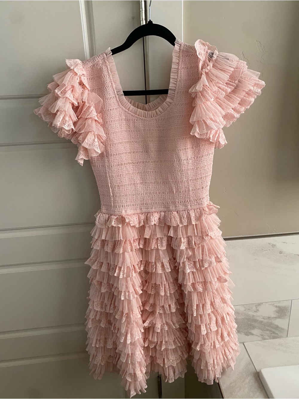 Ivy City Co Blush Pink Layered Ruffle Tulle Dress